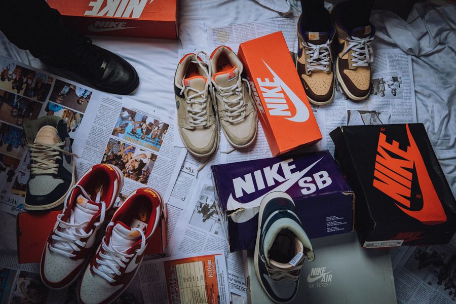 Collection of Nike sneakers with original boxes laid out — KDG Finds sneakers category, South Africa